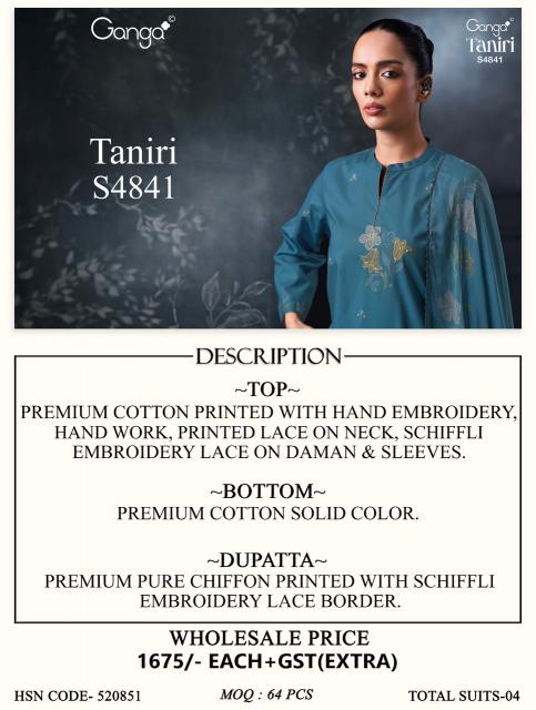 Ganga taniri 4841 wholesale dress material surat gujarat india
